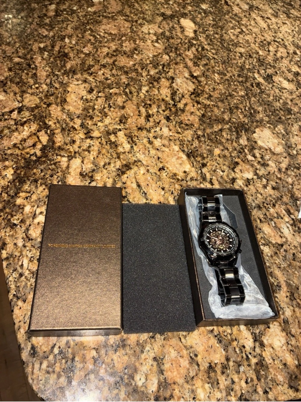 FORSINING Men’s Skeleton Dial Automatic Watch Black Metal Bracelet w/Box.